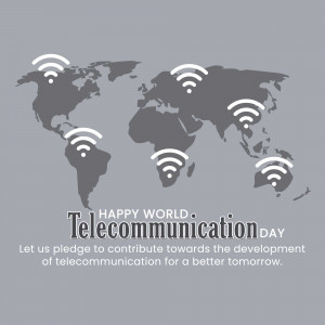 World map with Wi-Fi signals and text celebrating World Telecommunication Day