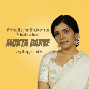 Portrait of actress Mukta Barve with birthday wishes