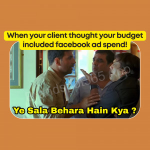 Meme depicting shock and disbelief over client's budget expectations for Facebook ad spend.