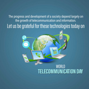 Image depicting the importance of telecommunication with a globe surrounded by communication devices.