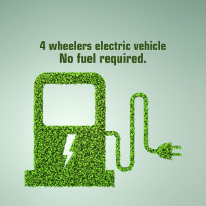 Green gas pump nozzle with electric plug representing electric vehicle charging and sustainability