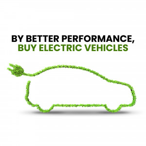 Electric car silhouette made of green leaves promoting eco-friendly transportation.