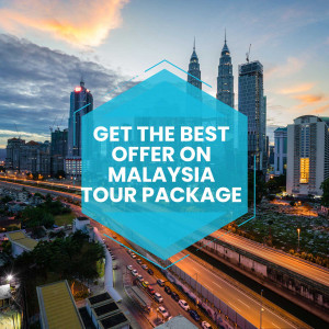 Kuala Lumpur skyline with promotional text for Malaysia tour packages