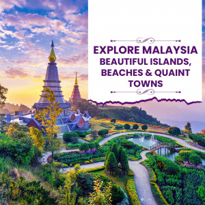 Scenic view of Malaysia with temples, beaches, and towns