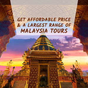 Image of a Malaysian temple with text promoting affordable tour packages.