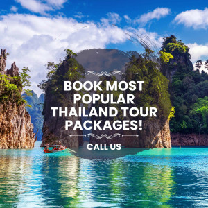 Scenic view of Thailand with text promoting tour packages.