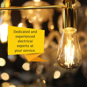 Image of a glowing lightbulb with text about dedicated electrical experts.