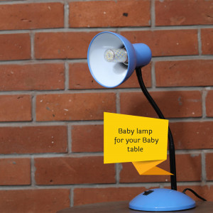 Blue baby lamp with a yellow sign reading 'Baby lamp for your Baby table'