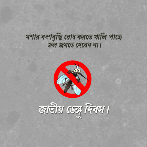 Image depicting a mosquito with a red prohibition sign over it, promoting awareness about Dengue prevention.
