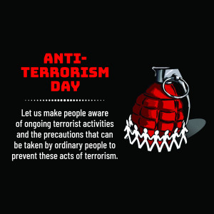 Anti-Terrorism Day poster with a grenade and silhouettes of people.