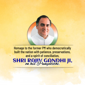 Portrait of Rajiv Gandhi with Indian flag and tribute text