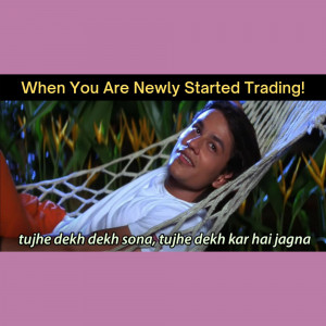 Meme featuring a man in a hammock with text about starting trading.