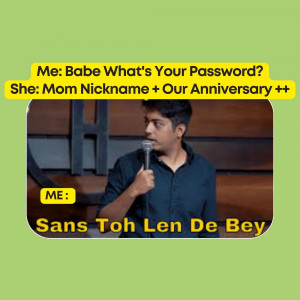A meme featuring a comedian with text about a password reveal.
