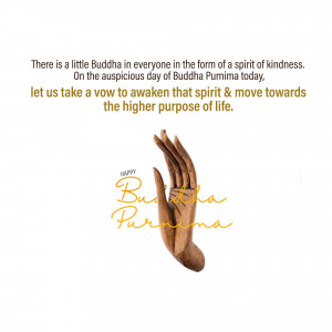 Image depicting a hand gesture representing Buddha with text 'Happy Buddha Purnima'