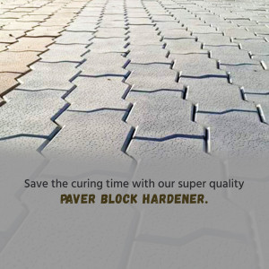 Close-up of interlocking paver blocks with text promoting paver block hardener.