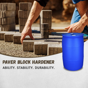 Worker applying paver block hardener to a brick surface
