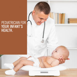 Doctor examining a baby on a scale