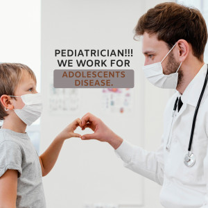 Doctor and child wearing masks making a heart shape with their hands