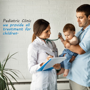 Doctor examining a baby with parents present