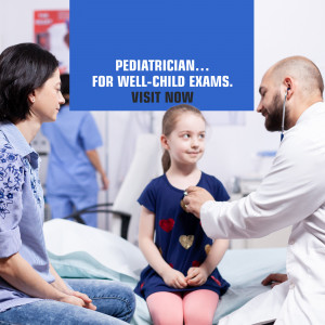 Doctor examining a young girl with her mother present in a clinic setting.