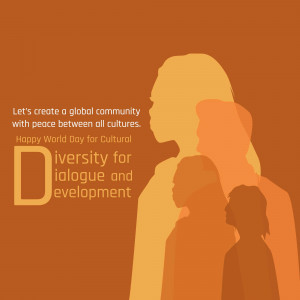 Silhouettes of people representing cultural diversity with text 'Happy World Day for Cultural Dialogue and Development'