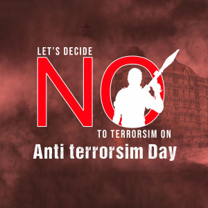 Image depicting a strong 'NO' message against terrorism with a silhouette of a soldier and the Taj Mahal in the background.
