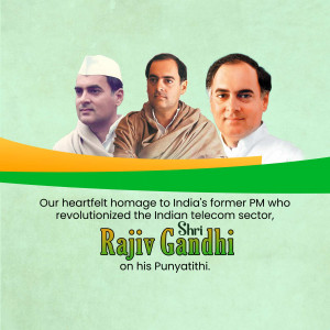 Image of Rajiv Gandhi with his father and grandfather, with a tribute message.
