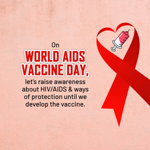 Red ribbon with a syringe inside, promoting World AIDS Vaccine Day and HIV/AIDS awareness.