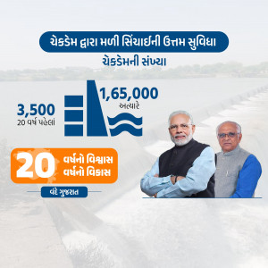 Image depicting water infrastructure development in Gujarat with Narendra Modi and a senior official.