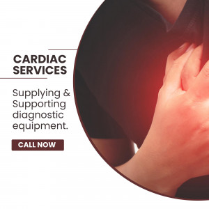 Image depicting a person clutching their chest in pain, promoting cardiac services.