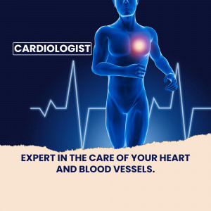 Illustration of a cardiologist with a glowing heart and ECG line, representing heart health expertise.