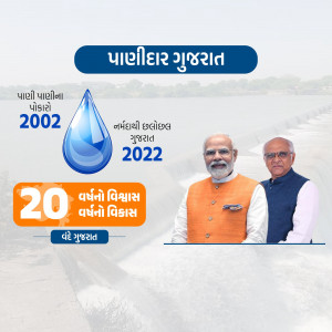 Image depicting the Paani Adhar Gujarat campaign with Narendra Modi and a senior leader.