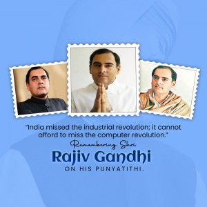 Image commemorating Rajiv Gandhi's Punyatithi with portraits and a quote.