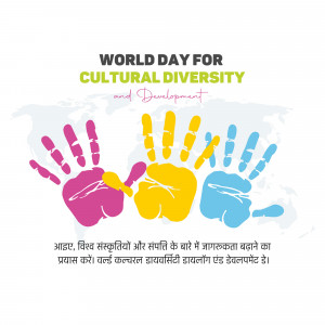 World Day for Cultural Diversity and Development poster with handprints and world map