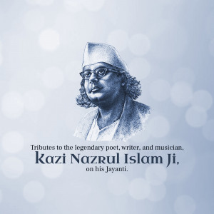 Portrait of Kazi Nazrul Islam with text commemorating his birth anniversary