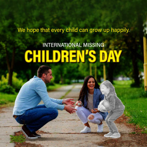 Image depicting a family with a faded child, promoting awareness for International Missing Children's Day.