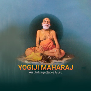Portrait of Yogiji Maharaj, a revered spiritual guru, in a meditative pose.