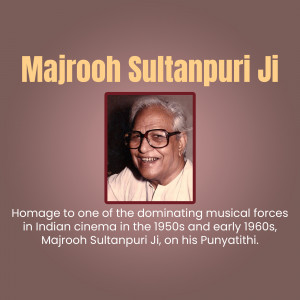 Portrait of Majrooh Sultanpuri, a renowned Indian lyricist and poet.