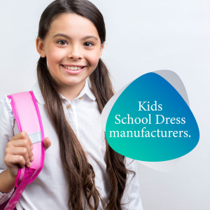 Young girl with school bag promoting kids school dress manufacturing