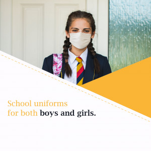 Young female student in school uniform wearing a face mask