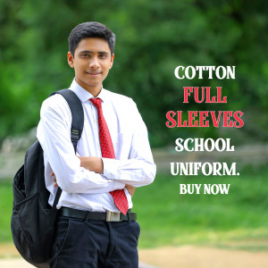 Young student wearing a white cotton full sleeves school uniform with a backpack.