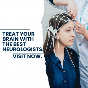 Woman undergoing neurological examination with EEG cap