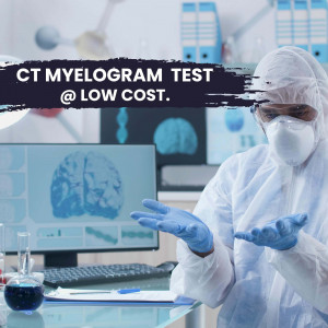 Doctor explaining CT Myelogram results on a computer screen in a lab.