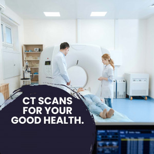 Doctor and technician performing a CT scan on a patient.
