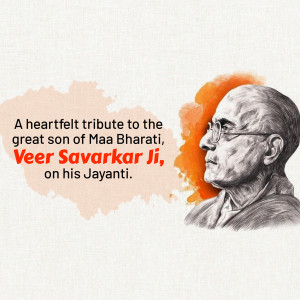 Portrait of Veer Savarkar with a tribute message