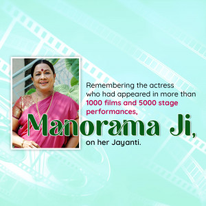 Portrait of Manorama Ji with text commemorating her Jayanti