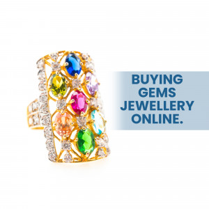 Gold ring with multiple colorful gemstones