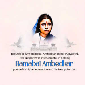 Portrait of Smt Ramabai Ambedkar with doves and a fort in the background