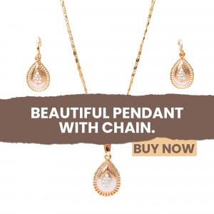 Gold pendant necklace and earrings set with diamond accents