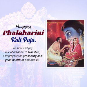 Image depicting a Phalaharini Kali Puja celebration with a priest offering prayers to Goddess Kali.
